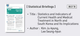 [Statistical Briefings] Title: Statistics and Indicators of Current Health and Medical Treatment in North and South Korea and Its Implications, Author: Kim Ju-kyung, Lee Seung-hyun Read more